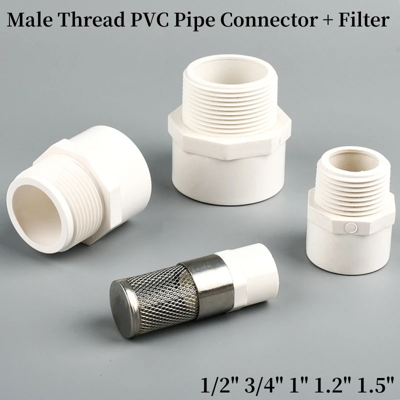 

20/25/32/40/50mm White PVC Male Straight Connector Filters Aquarium Fish Tank Feedwater Joint Garden Irrigation Adapter Filters