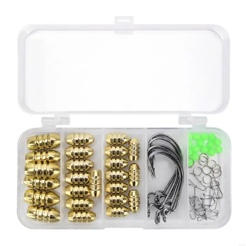 

Q84C 69Pcs Fishing Sinkers Set with Jig Hook Brass Sinkers Weights Fishing Swivels Rings Connector & Storage Box Fishing Tackle