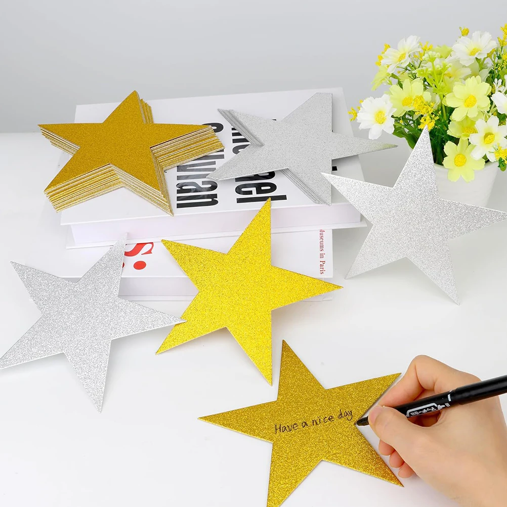 

40 Pcs Graffiti Five-pointed Star Paper Cutting Bulletin Board Glitter Cheerleading Poster Decorations