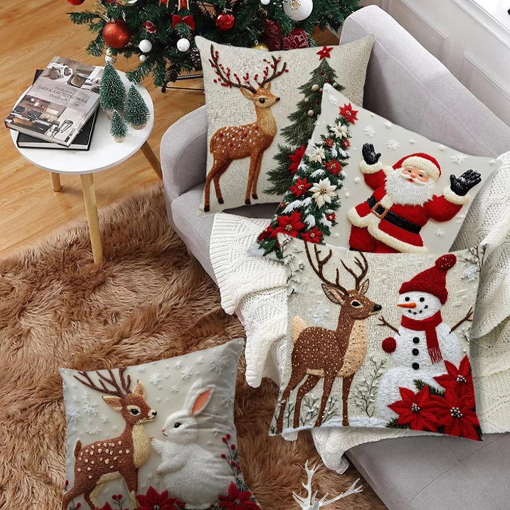 45x45 سنتيمتر عيد الميلاد وسادة تغطي أريكة وسادة الحالات سانتا كلوز ثلج الأيائل عطلة ديكور المنزل هدية