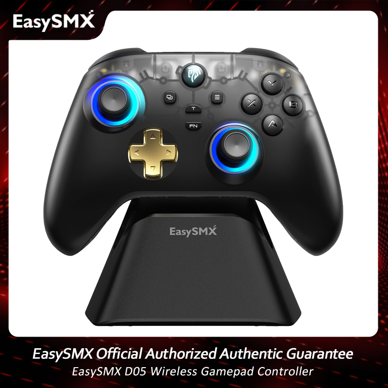  EasySMX D05 Wireless Gaming Controller Gamepad for PC/Switch/TV/Phone with Charging Dock RGB Hall Effect Joysticks Triggers 