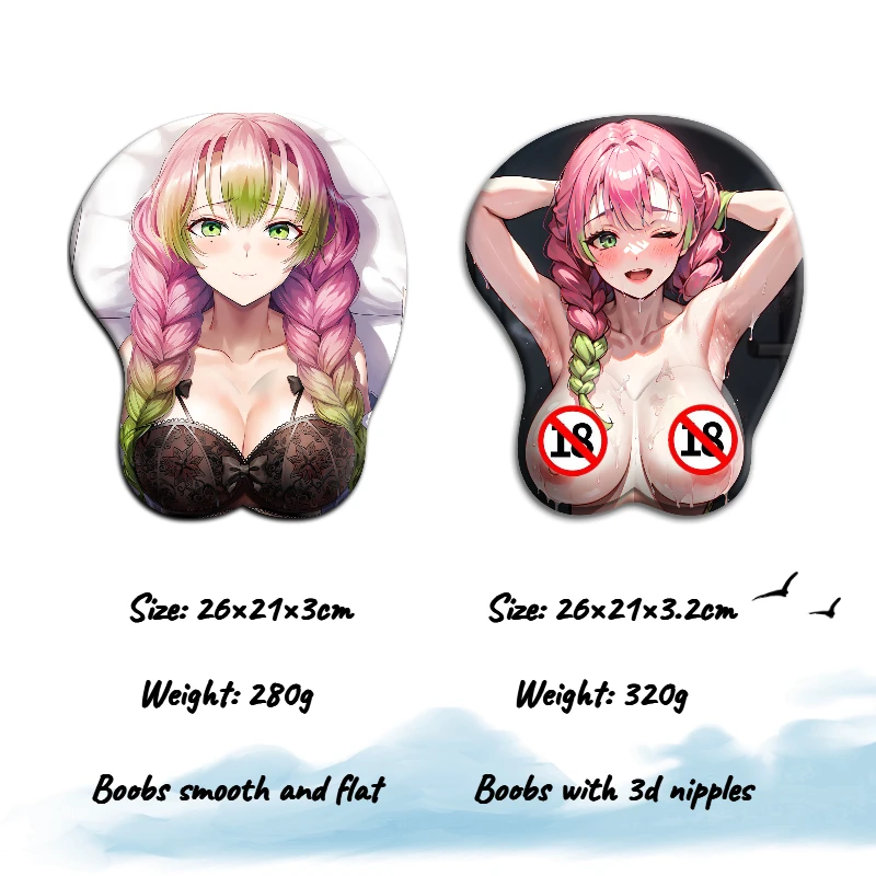 NSFW 3d nippli Hentai Kimetsu No Yaiba Kanroji Mitsuri Nude Anime Sexy Mouse Pad con polso Big Oppai Gel di Silicone Mousepad