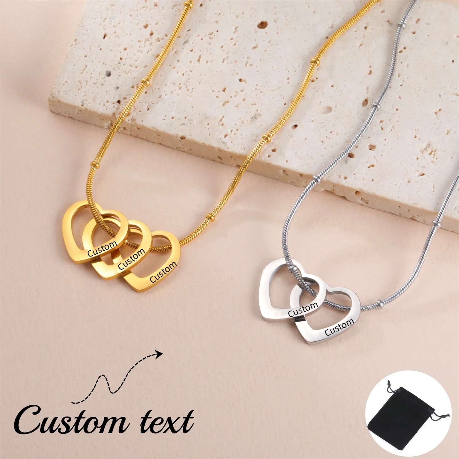 Customized Name Date Love Necklace Stainless Steel Personalized Carving Name 1-4 Heart Shaped Love Necklace Couple Family Gift