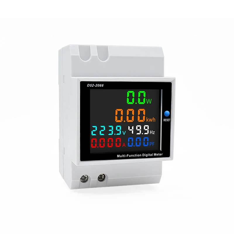 D52-2066 6 In1 Din Rail AC Monitor 110V 220V 100A Voltage Current Power Factor Active Kwh Electric Energy Frequency Meter