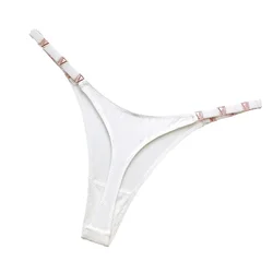 Women High Cut T-Back G-string Underpants Spaghetti Straps Thong Briefs Metal V-Button Underwear Breathable Soft Comfort Panties