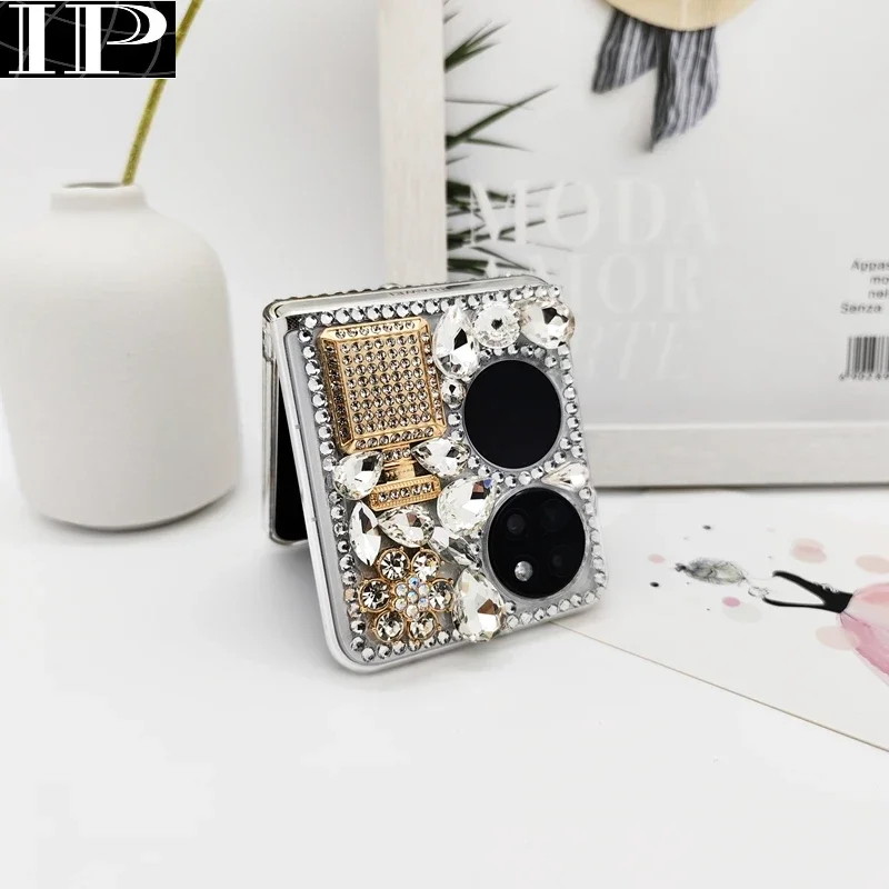 For Huawei P50Pocket Folding Screen S Diamond-Studded Rhinodiamond-Studded Phone Case Anti-Fall Female Princess Protective Cover