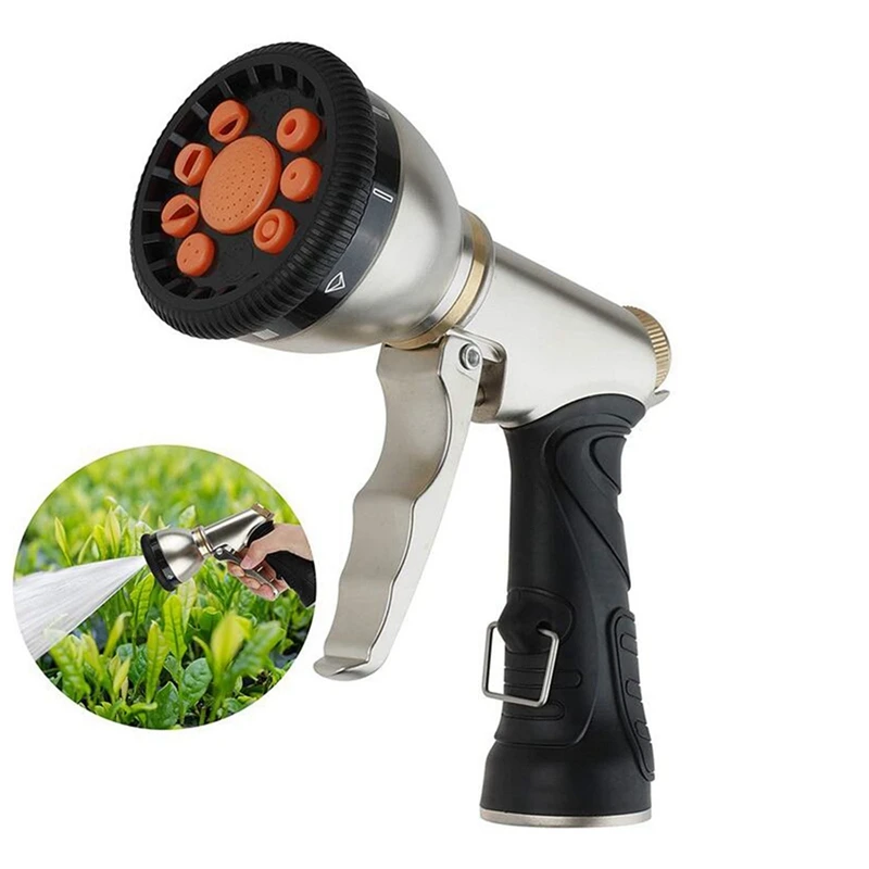 Garden Hose Nozzles Metal High Pressure Jet Garden Water Hose Spray 9 Adjustable Modes Water Sprayer Fit For Cleaning