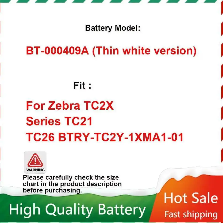 

BT-000409A Тонкая белая версия Быстрая доставка Аккумулятор мобильного телефона для Zebra TC2X Series TC21 TC26 Btry-TC2Y-1XMA1-01 3300 мАч
