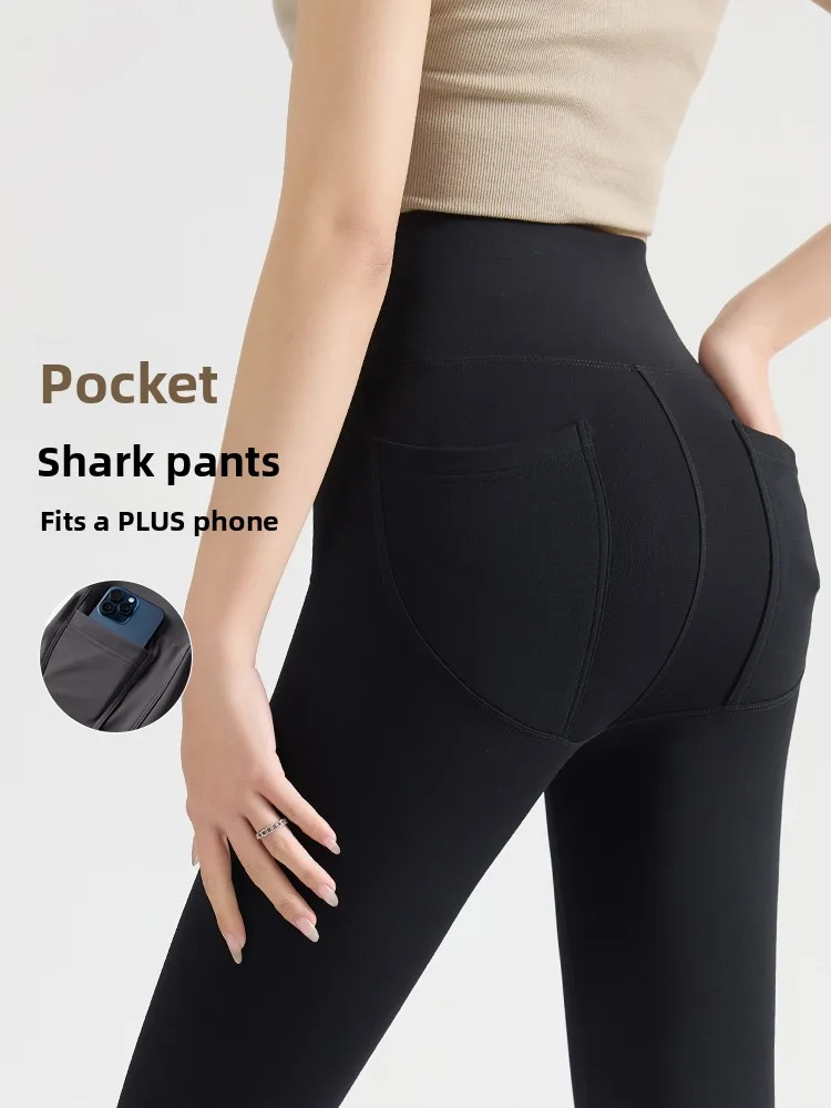 High Waist Slim Fit Yoga Pants Women's Autumn Thin New Sle ket arkskin Pants Base Layer Comfortable Outerwear