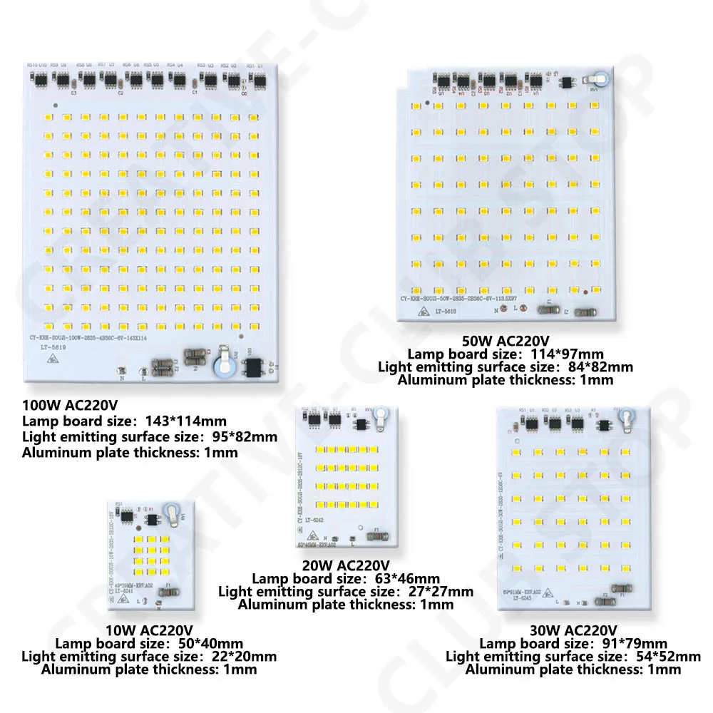 Smart IC LED Chip 10W 20W 30W 50W 100W 3500K Lamp Beads High Power LED Light Board 220V 2835 SMD LED Lamp For Indoor Outdoor DIY