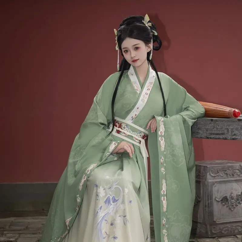 

Weijin Dynasties Hanfu Set - Women's Cross Collar Wide Sleeve Ru Skirt Slimming Hanfu Woman Chinese Traditional Costume