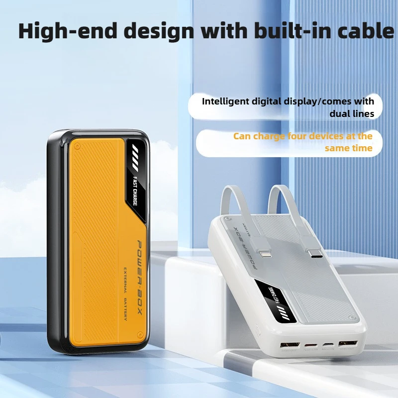 Портативный внешний аккумулятор сверхбольшой емкости 10000 мАч со встроенным кабелем. Индивидуальный внешний аккумулятор Power Bank, 4 выхода и 2 входа.