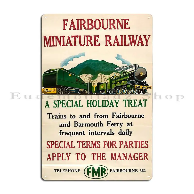 الرجعية الكلاسيكية Fairbourne مصغرة السكك الحديدية لوحة معدنية المرآب مخصصة الطباعة مضحك جدار مخصص تين تسجيل ملصق #2