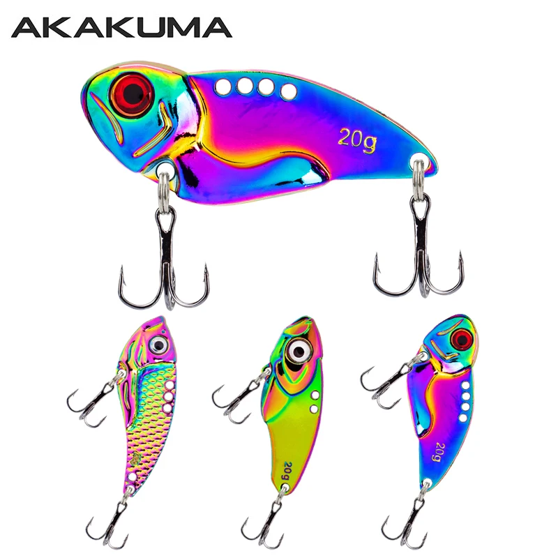 3 señuelos metálicos coloridos VIB de 5g, 7g, 10g, 15g, 20g con ojos 3D, cucharas de pesca, señuelos de hundimiento, señuelos duros con doble anzuelo triple