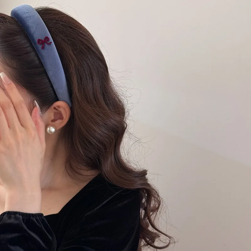 Early Autumn Blogger's Premium Velvet Bow Wide Headband Temperament New Look Small Versatile hairhoop High End Headpiece