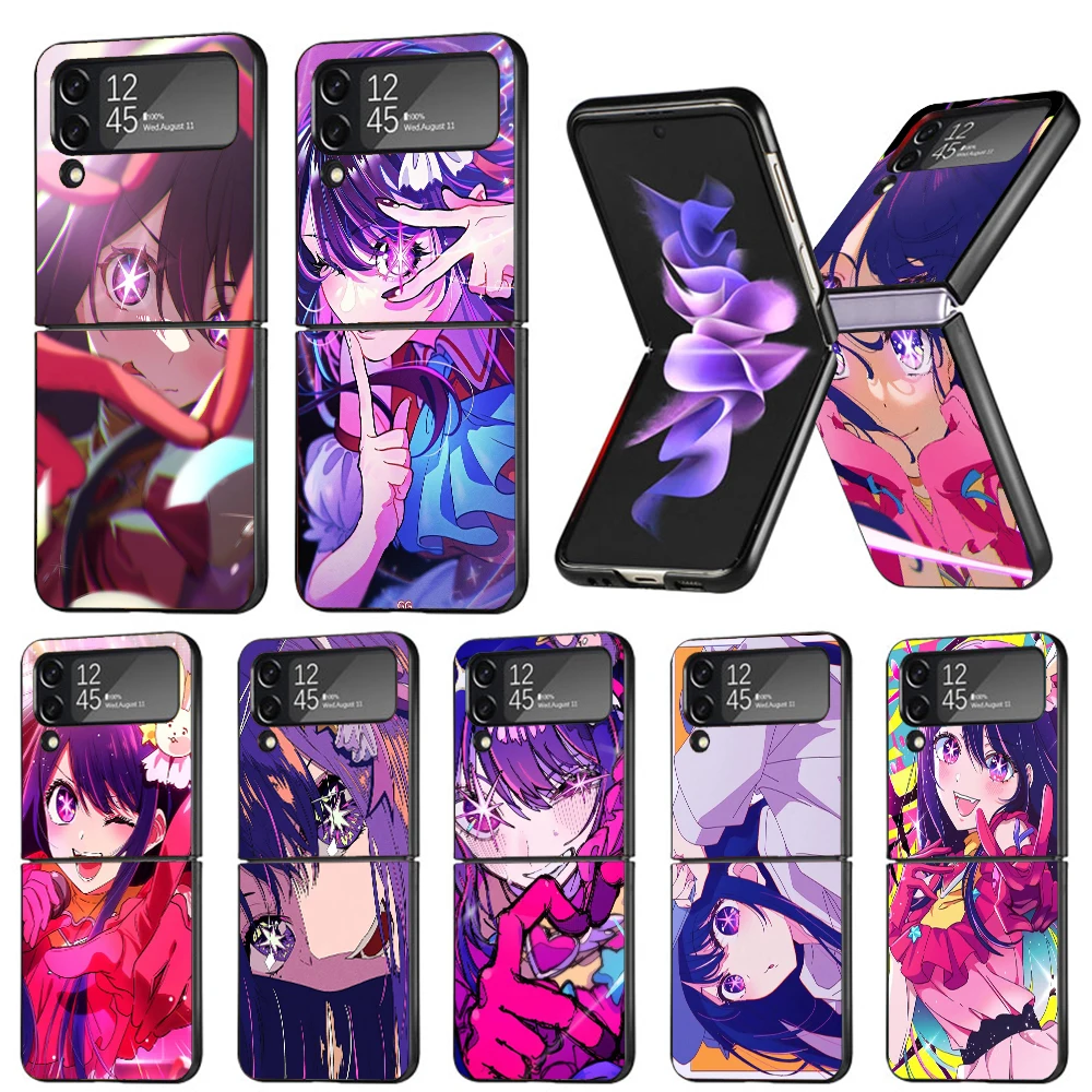 Japan Anime Oshi No Ko Hard Black Cover for Samsung Galaxy Z Flip 4 3 5 5G Phone Case Flip4 Flip3 Flip5 Pattern Luxury Shockproo