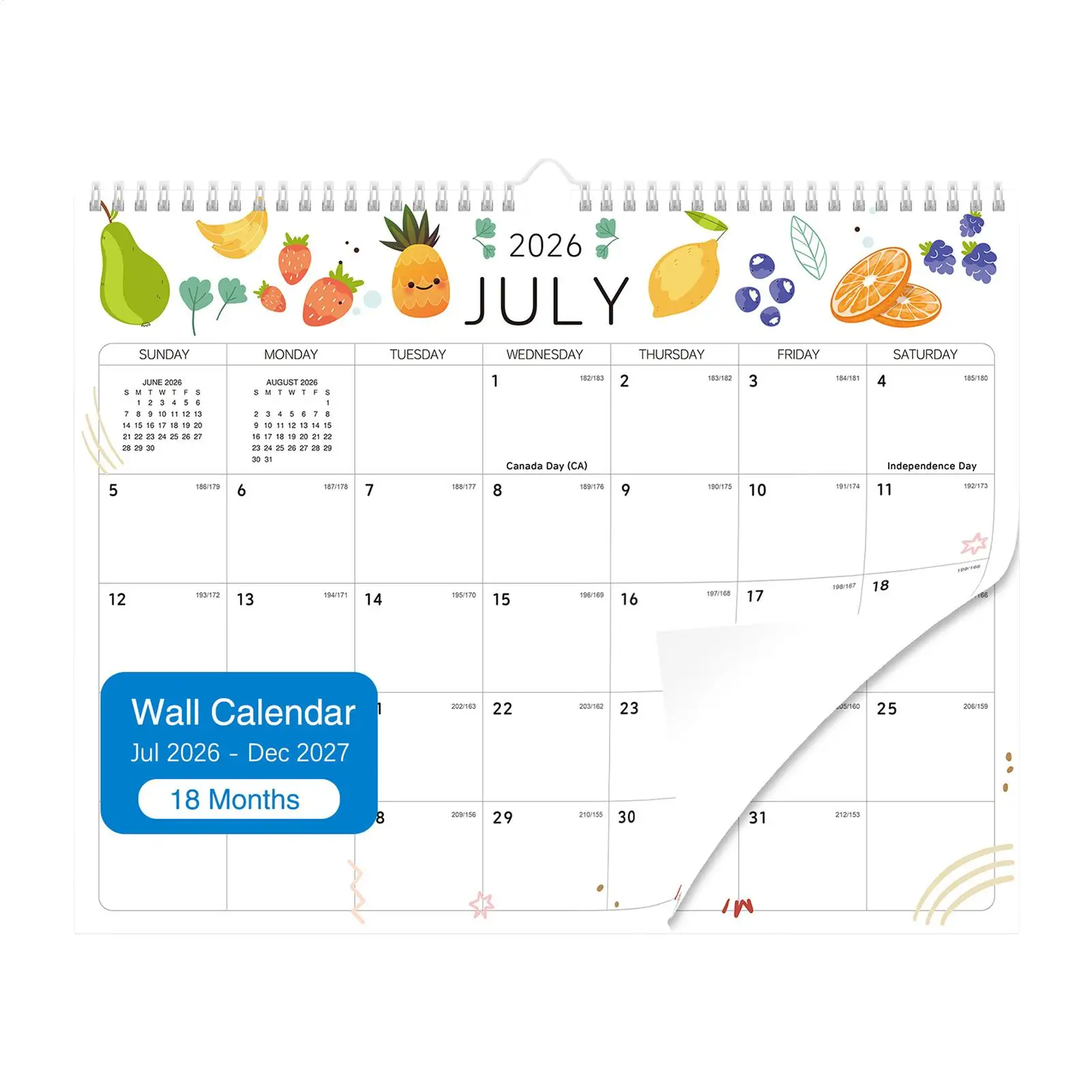 

2026 Calendar Wall 18-Month July 2026-Dec 2027 Planner Monthly Wall Calendar For Easy Organizing Study School Task Home Office