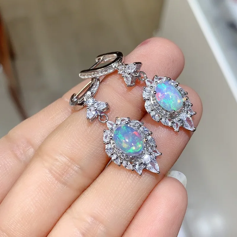 6x8mm Trendy Design Natural Opal Gemstone Earrings Light Luxury Fine Birthday & Holiday Gifts for Women and Girls