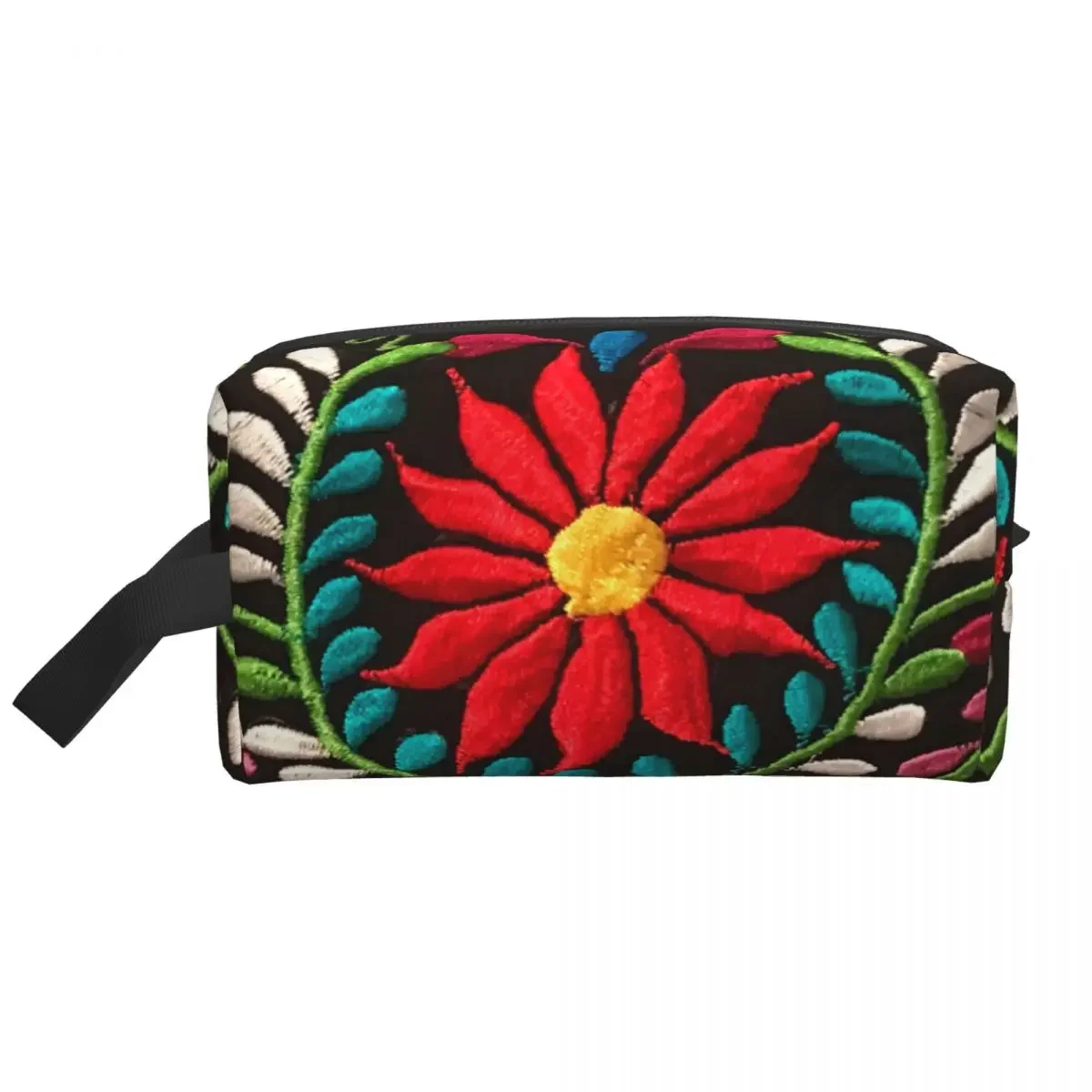 Mexican Spanish Embroidery Flowers Travel Toiletry Bag Women Traditional Textile Flowers Makeup Organizer Storage Dopp Kit