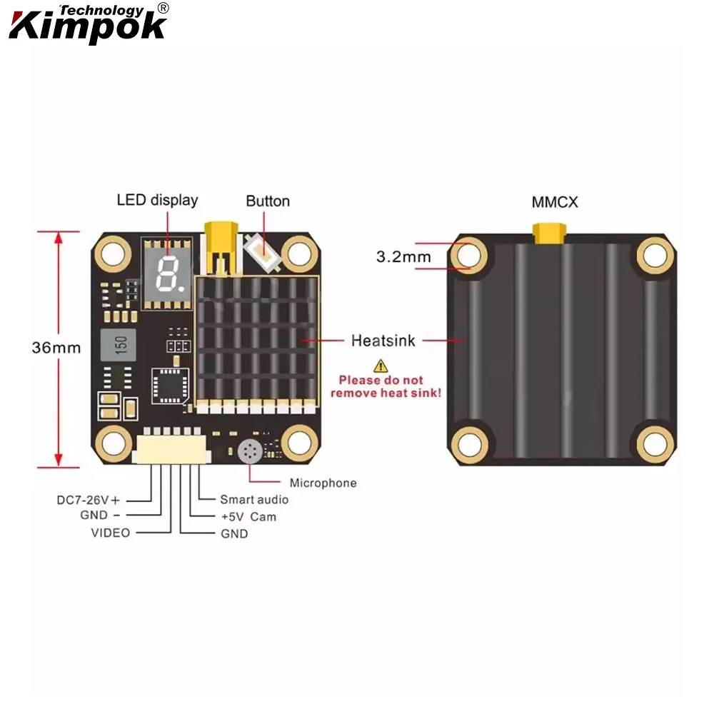 AKK 5.8G 2W FX2 Dominator VTX 5.8G 2W دعم الصوت للتحويل 5.8G 2000mW الطائرة بدون طيار VTX FPV جهاز إرسال الفيديو
