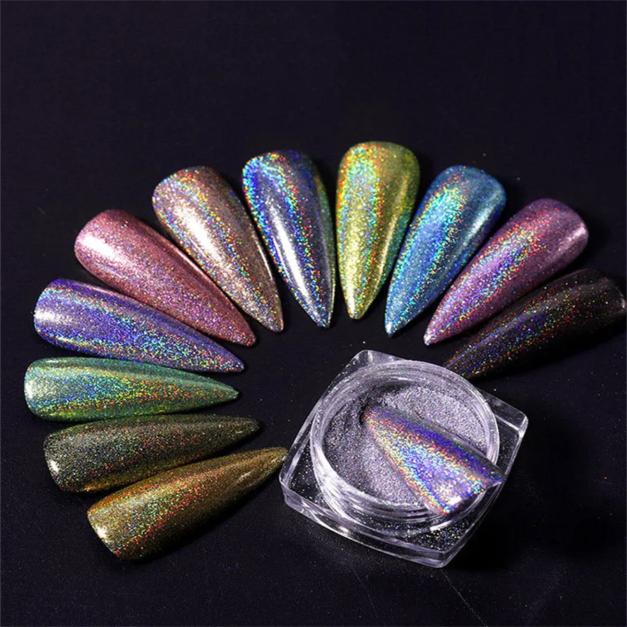 12 Colors Chrome Nail Powder Kit 12PCS 0035mm Laser Chameleon Rainbow Powder For Gel Nails Glitter