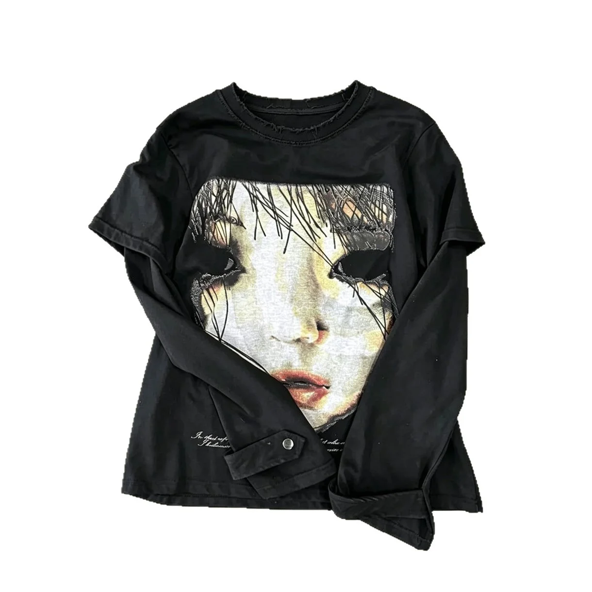 Gothic Printed Two Piece Set Long Sleeve Punk Fashion Top Y2K Ins Multi-Talented Color Fake Outfit 2026 Personality
