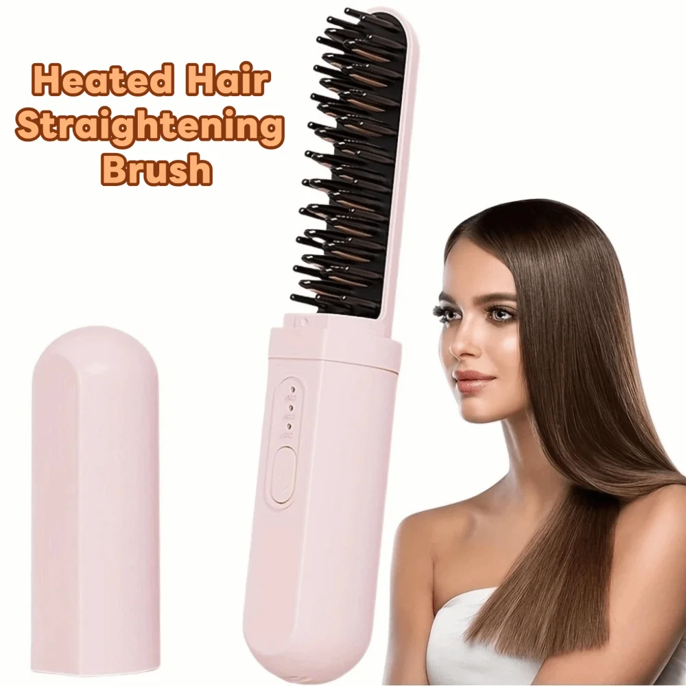 Wireless Straightening Brush Comb USB Rechargeable Mini Hair Styling Iron Frizz-Free Pocket for 3.7V2000mAh