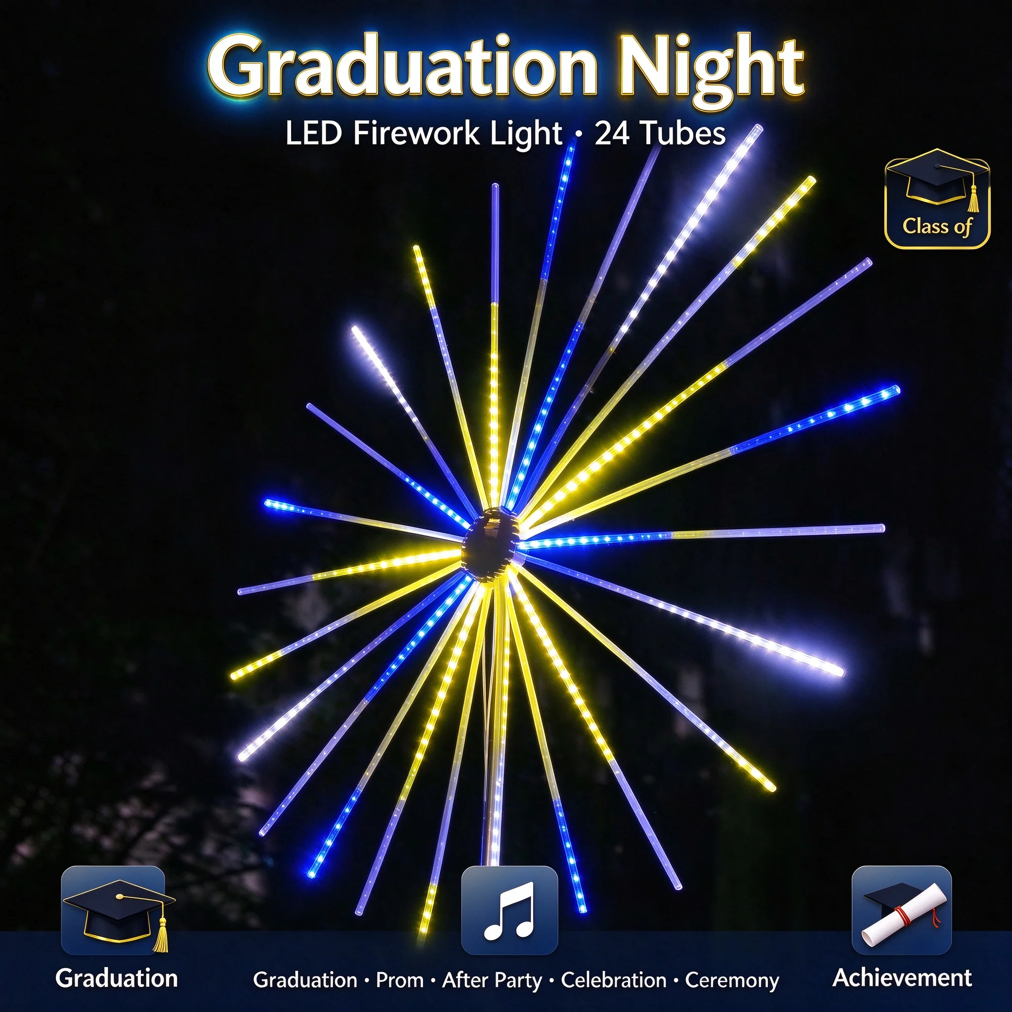 LED Firework Lights, Sound Activated RGB, Waterproof, Dual Speakers, Low Voltage Safe, APP Control, Garden