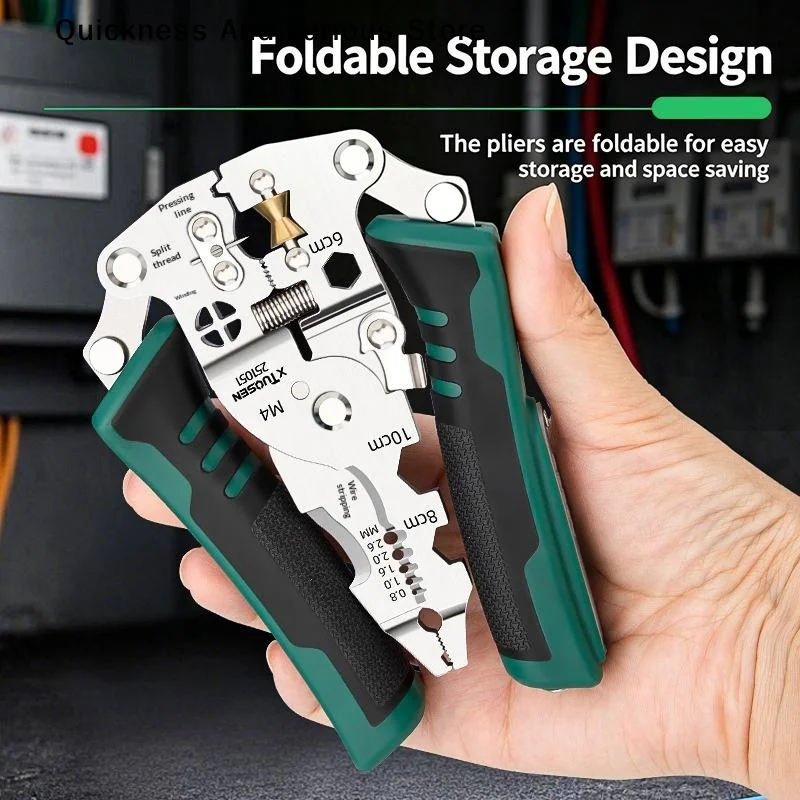 Foldable Wire Stripping Pliers Voltage Testing Cable Cutting Crimping Pliers Multifunctional Wire Stripper Electrician Pliers
