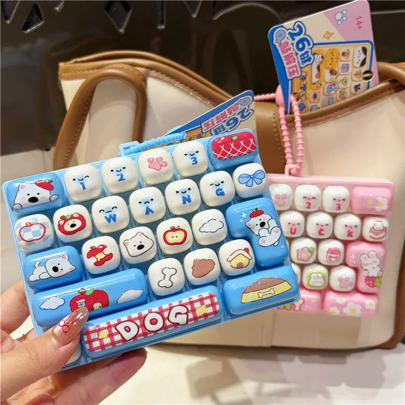 /Cute 26 Grids Stress Relief Simulation Keyboard Keychain Animal Diary Desktop Decoration Student Bag Ornament Toy Creative Gift