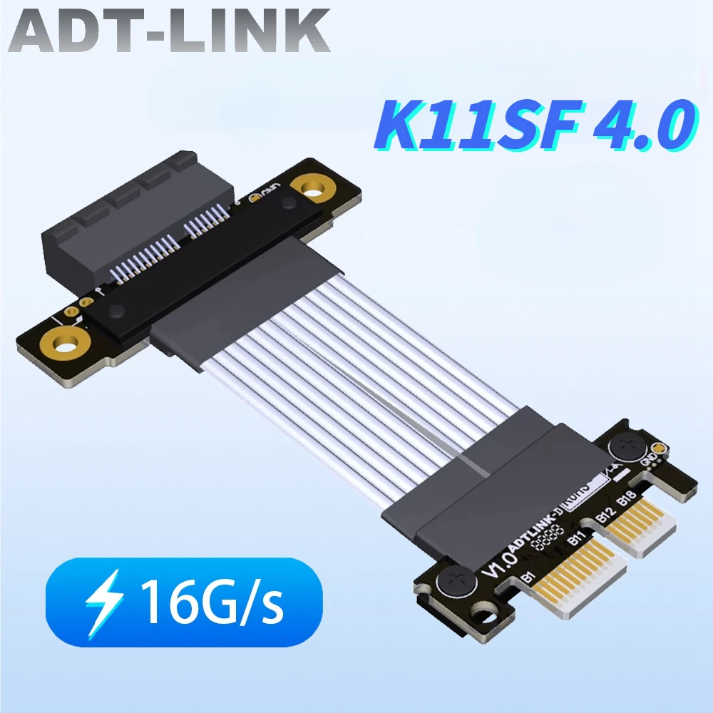 

16Gbps K11SF 4.0 New PCI-E X1 Riser Cable 90° Angled PCIe x1 to x1 Ribbon Cable PCI Express 1x Riser Card Mainboard GPU Extender