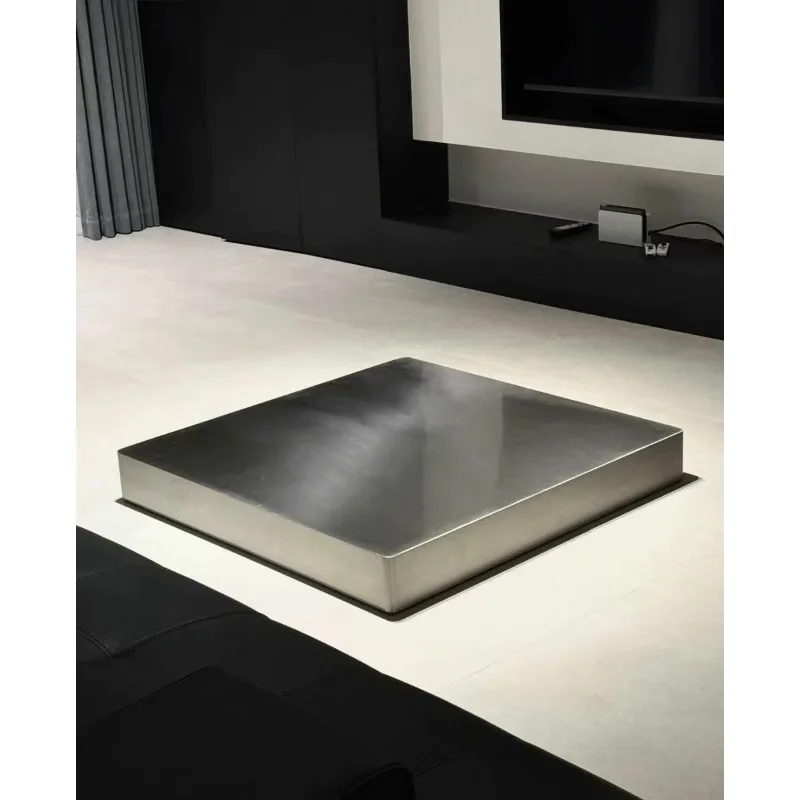 

Italian minimalist stainless steel coffee table small apartment living room light luxury home modern square simple high-end Inte