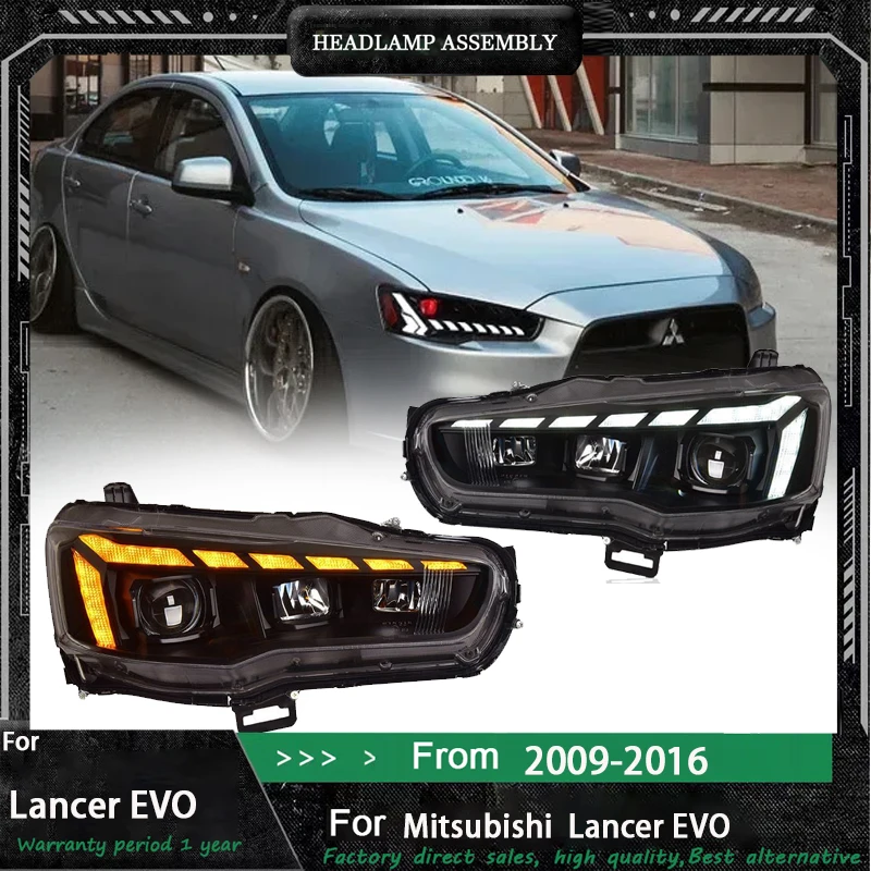 

Автомобильные фары для Mitsubishi Lancer EVO X 2009-2016, обновленные светодиодные фары, динамические указатели поворота, тормозные DRL, автомобильная сборка