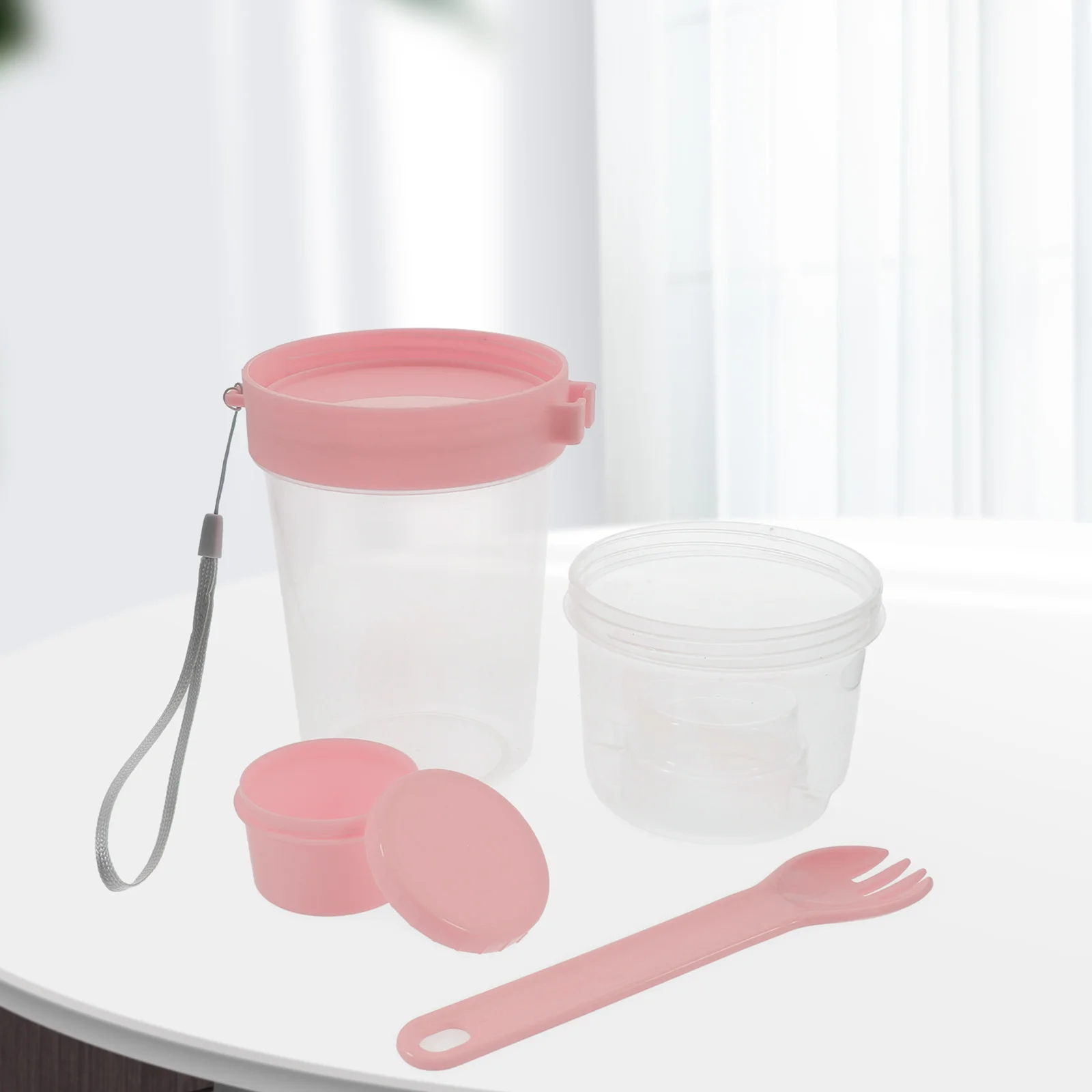 

Portable Double layer Salad Cup 300ml 500ml White PP Leak proof Oats Container Spoon Breakfast Mason Jars Yogurt