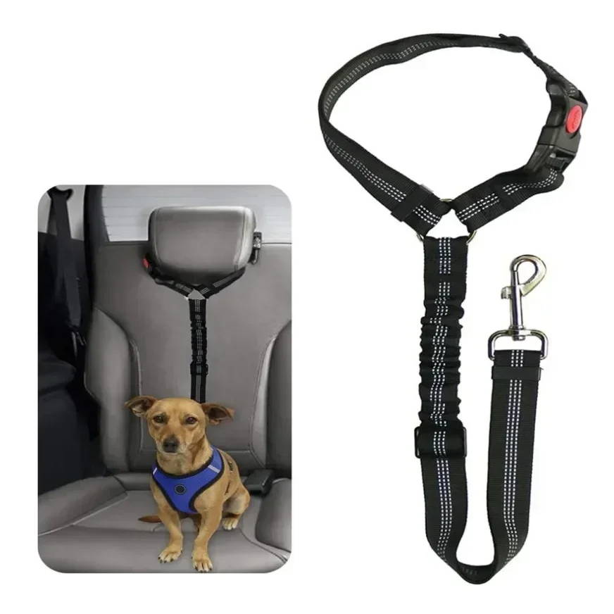 2 in 1 Solid Dog Harness Leash Pet Car Seat Belt Heavy Duty Elastic Safety Belt Adjustable for Kitten Dogs Collar Pet Accessorie