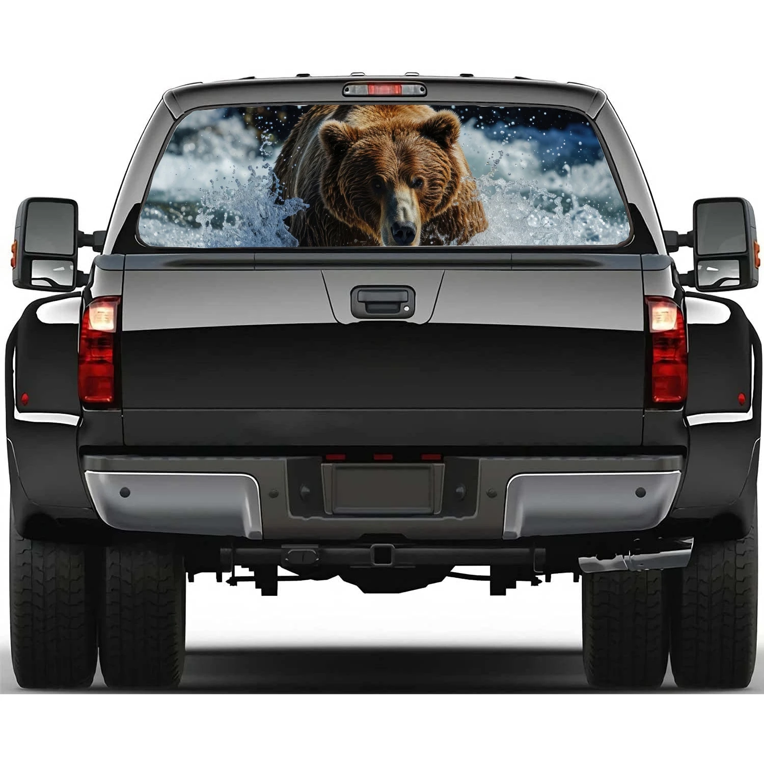 Grizzly Bear Wild Animal Rear Window Decal Fit Pickup,Truck,Car Universal See Through Perforated Back Windows Vinyl Sticker