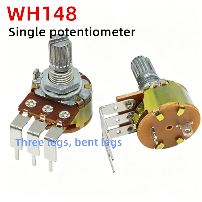 5PCS WH148 Single Potentiometer B5K B0K B20K B50K Three Legs, Bent Legs Thread Length 15MM AG2 Knob Cap B100K B500K