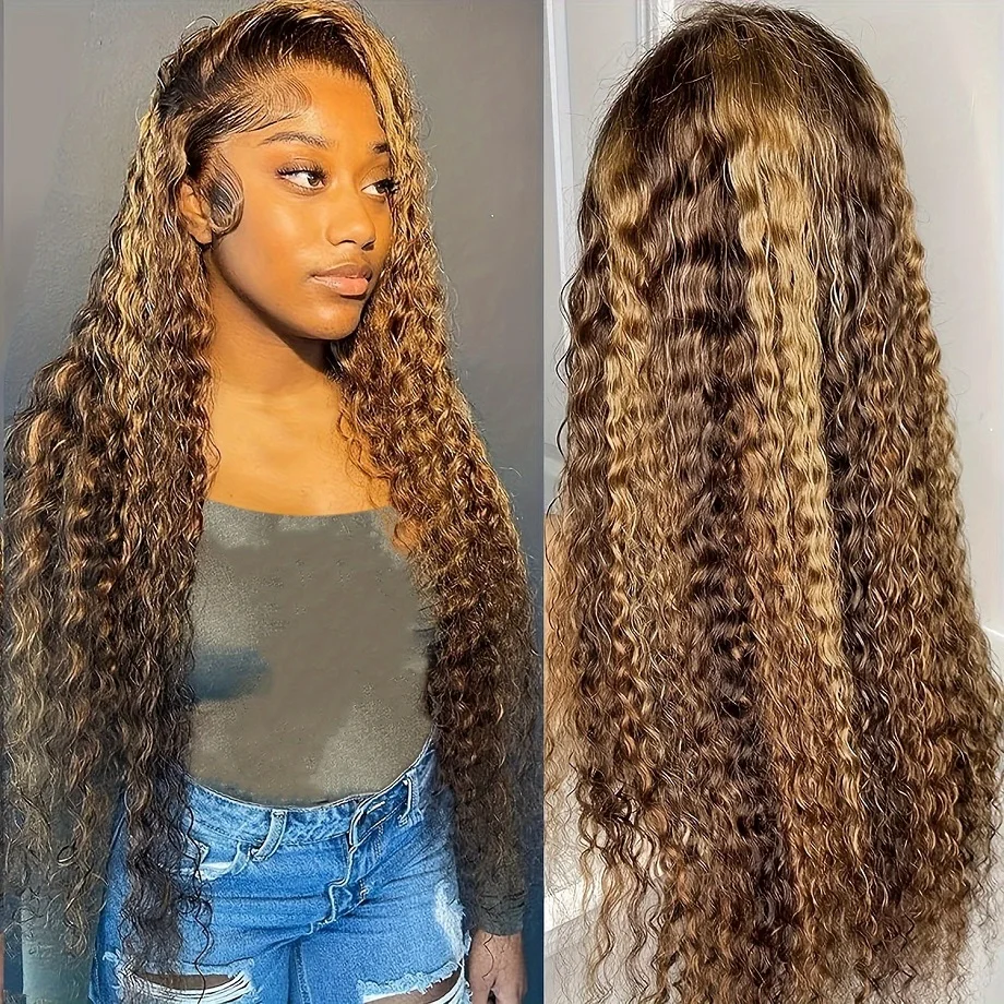 13x6 Hd Lace Frontal Wig Highlight Wig Human Hair Wigs Curly 4x4 5x5 Colored Honey Blonde Water Wave 13x4 Deep Wave Frontal Wig