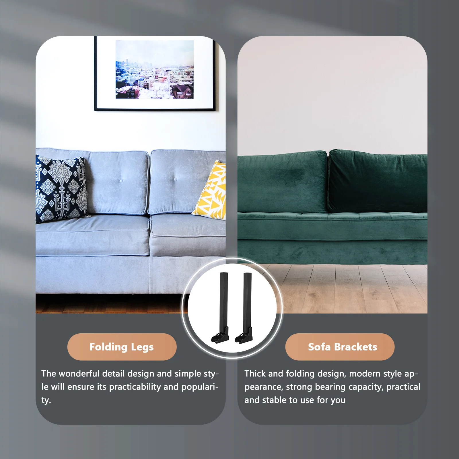 

2Pcs Heavy Duty Folding Sofa Brackets Self-Locking Hinge Legs Foldable Sofa Bed Legs Furniture Support Feet Home DIY Projects