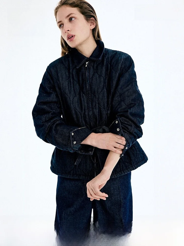 

H&M Summer New Women's Quilted Denim Jacket 1322243 Cotton Clothes Ladies' Premium Outerwear Spring Listing Year