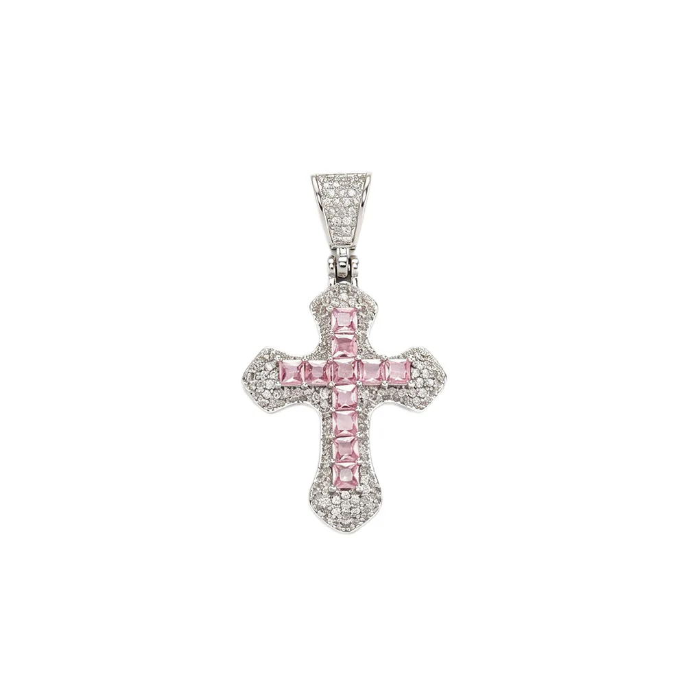 Iced Out Color Baguette Cross Pendant Necklace Gold Silver Black Plated Cubic Zircon Hip Hop Unisex Couple Fashion Jewelry