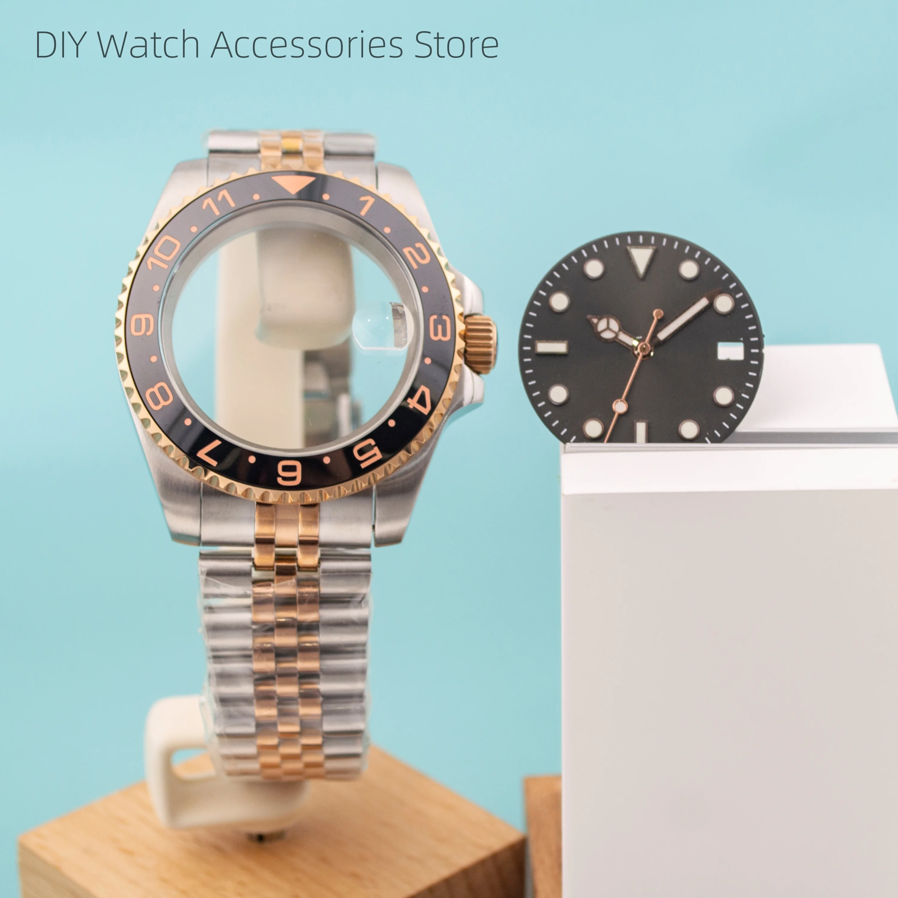 NH35 Case Strap Dial Hands Stainless Steel 10ATM Waterproof for NH34 NH35 NH36 Movement SUB GMT Watch Case Luminous Dial Hands