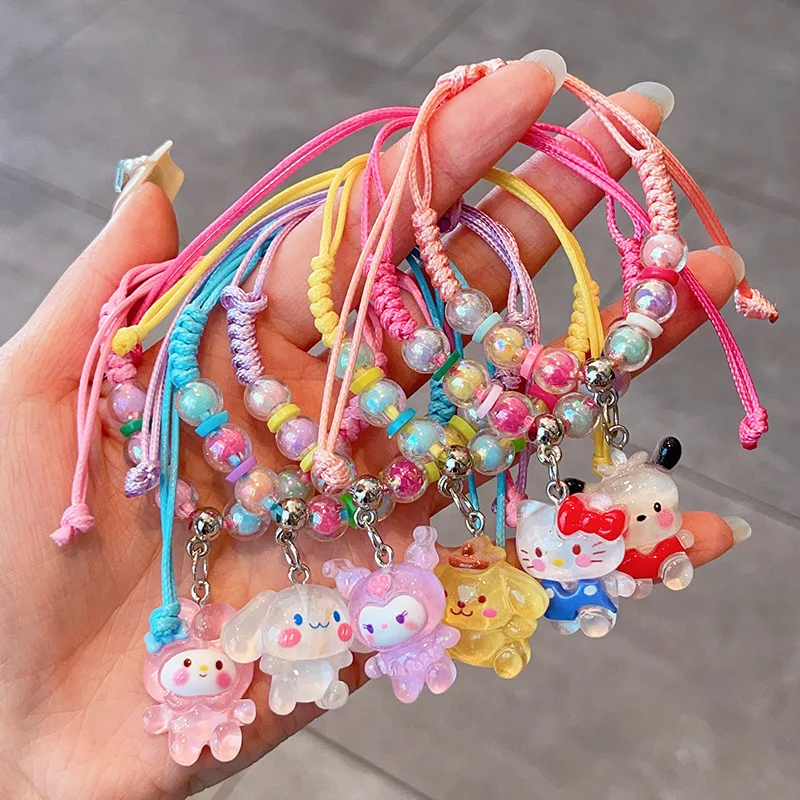

Kawaii Hello Kitty Braided Bracelet, Anime Sanrio Beaded Hand Rope, Girl Jewelry, Children's Holiday Gifts.