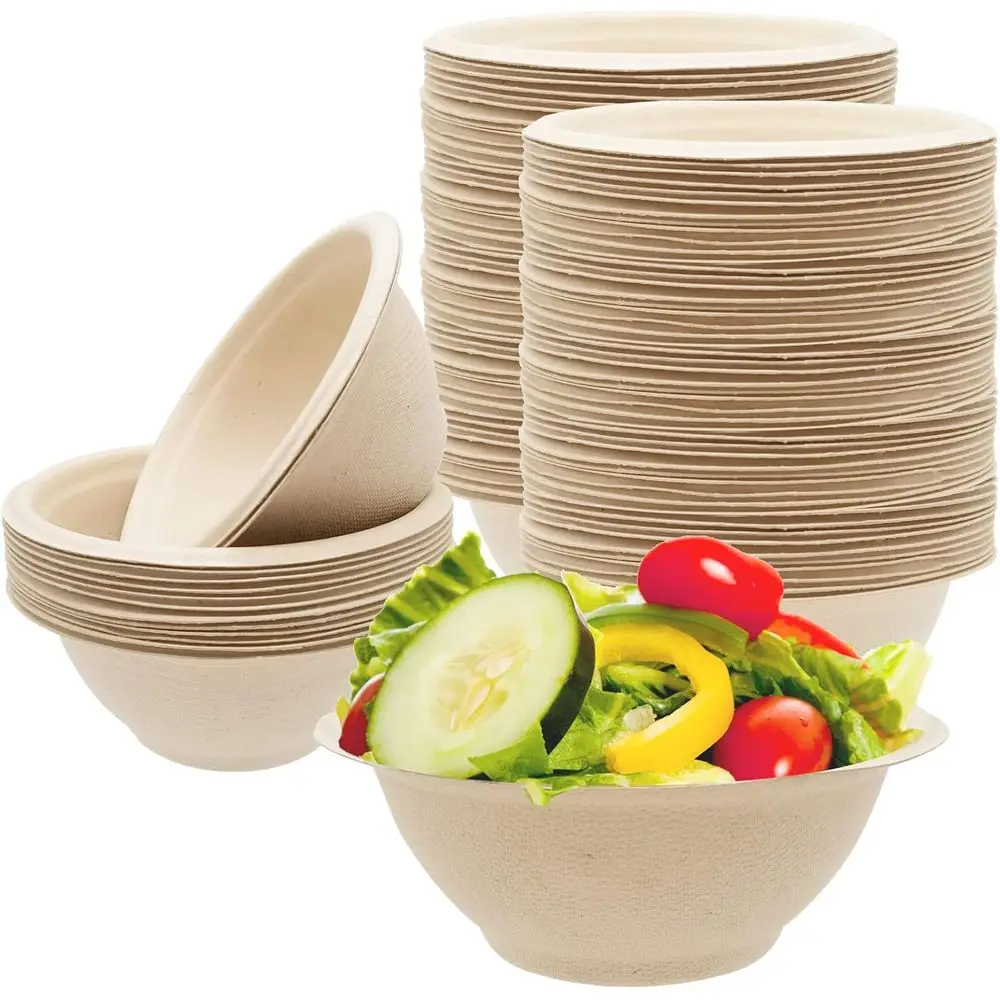 

8oz Biodegradable Paper Bowls, Heavy-Duty Natural Bagasse, Eco-Friendly for Hot or Cold Foods