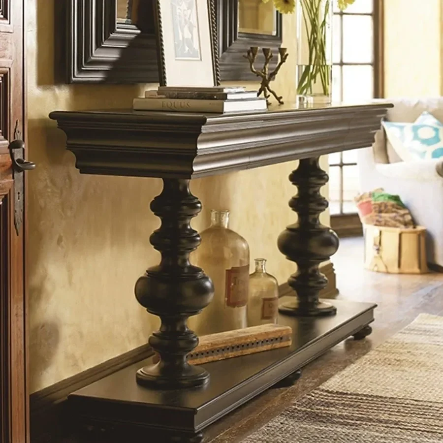 American light luxury entrance entrance table home setting table solid wood French retro Roman column foyer cabinet