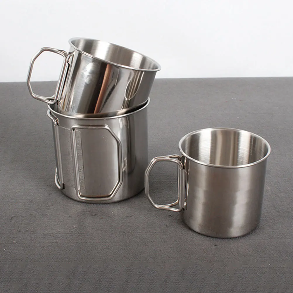 

Lightweight Outdoor Folding Water Cup Camping Mug Aluminum Alloy Stainless Steel Metal Cup Comfortable Handle for Coffee Beer
