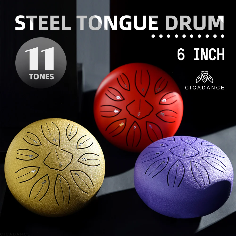 

Tongue Drum 6 Inch 11 Tone C Key Steel Drums Music Instruments with Mallets Finger Cots Meditation Yoga Sound Healing Gifts Idea