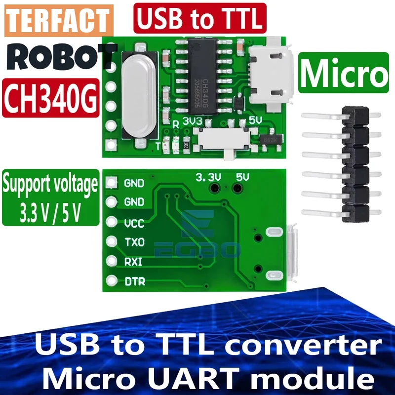 USB to TTL Converter Micro UART Module CH340G CH340 3.3V 5V Switch for Downloader Pro Mini