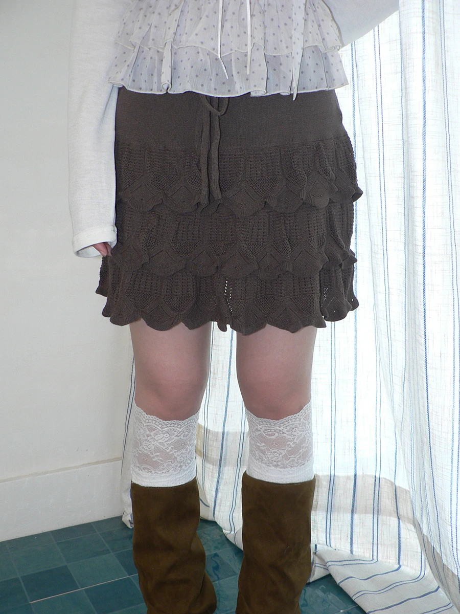 

Angproject Early Spring New Vintage Ruffle Hem Knitted ort Skirt f Body Skirt Bow Tie Cake Skirt Korean Sle Girls