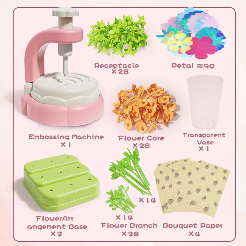 DIY 꽃 공예 키트 장난감 엠보싱 기계 수공예 패브릭 꽃 장난감 시뮬레이션 꽃다발 크리스마스 퍼즐 장난감 소녀 선물